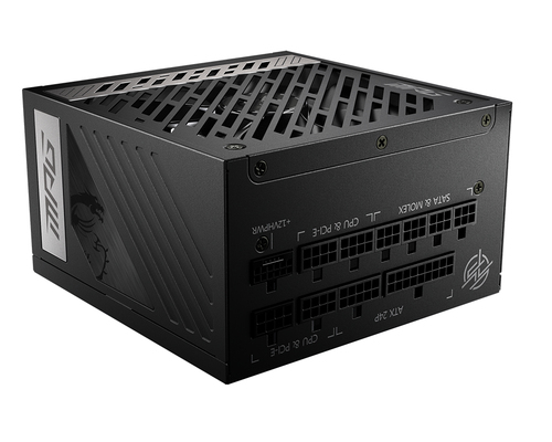 Fuente de Poder 1000W 80+Gold MSI MPG A1000G PCIE5. 1x 24pin, 2x 8pin CPU, 4x 8pin PCIE, 1x 12VHPWR, Color Negro