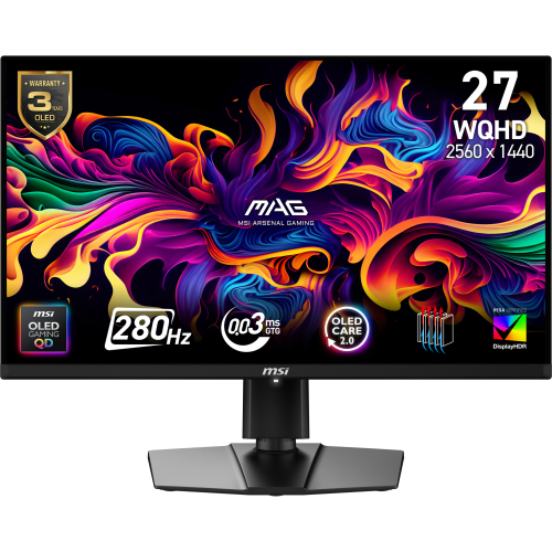 Monitor 27" OLED 2560x1440 280Hz 0.03ms, MSI MAG 271QP QD-OLED X28, Freesync Pro/G-Sync, 1 DisplayPort + 2 HDMI