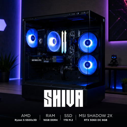 Ensamble SHIVA | RTX 5060 | Ryzen 5 5500X3D | 16GB DDR4 | 1TB SSD | Windows 11 Pro
