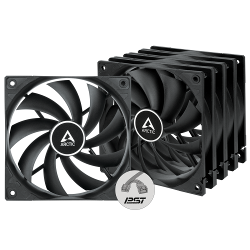 Kit de 5 Ventiladores 120mm Artic F12 PWM PST, Sistema en Cadena, Color Negro