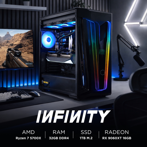 Ensamble INFINITY | RX 9060 XT | Ryzen 7 5700X | 32GB RAM | 1TB SSD | Windows 11 Pro