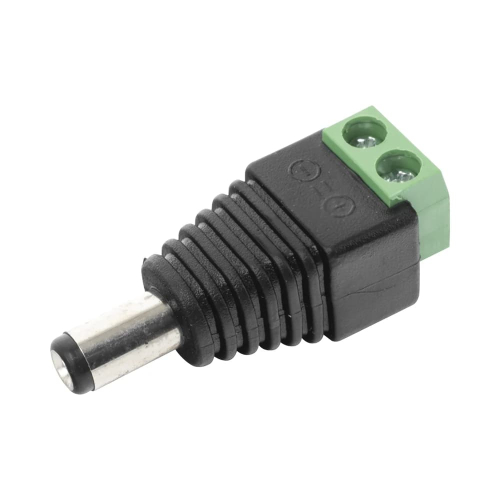 Adaptador Macho Tipo Jack 3.5mm Polarizado de 12 Vcc, Terminales Tipo Tornillo, Polarizado (+/-)