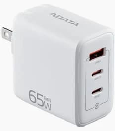 Cargador de pared Adata GaN 65W, Salida: 5V 3A, 9V 3A, 12V 2.5A, 15V 2.33A, 20V 1.75A, 20V 3.25A, Color Blanco
