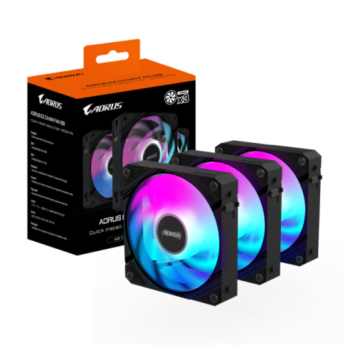 Kit de 3 Ventiladores 120mm Aorus EZ Chain 120, Sistema en cadena , ARGB, Color Negro