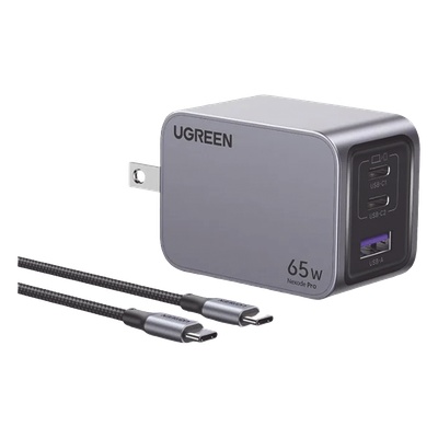 Cargador de Pared 65W Ugreen Nexode Pro 25870, 2 USB-C + 1 USB-A, GaN
