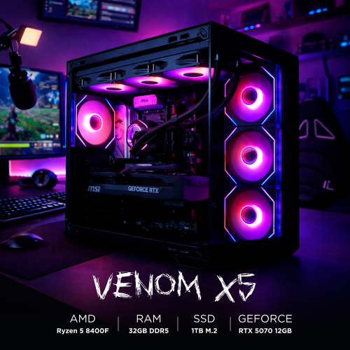 Ensamble VENOM X5 | RTX 5070 | Ryzen 5 8400F | 32GB DDR5 | 1TB SSD | Windows 11 Pro